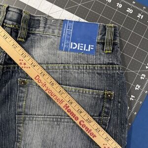 VTG DELF Jeans Denim Shorts Mens 32 Blue Faded Baggy Wide-Leg Streetwear Y2K
